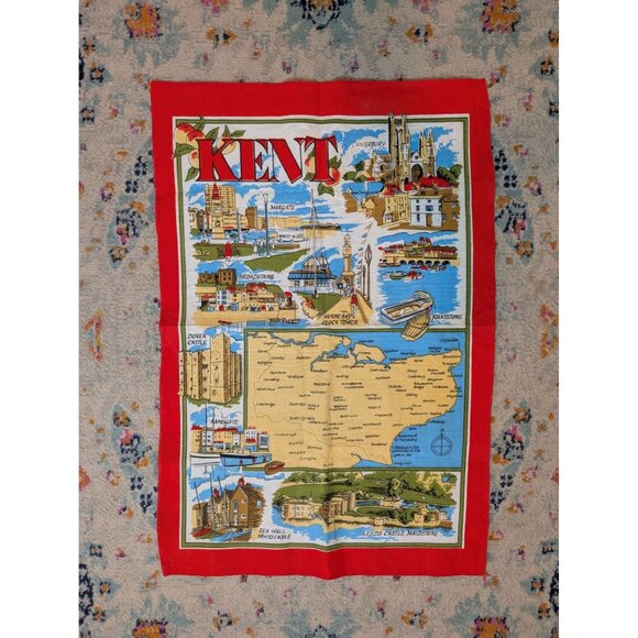 Vintage Linen Souvenir Tea Towel - Kent County - Picture 1 of 6